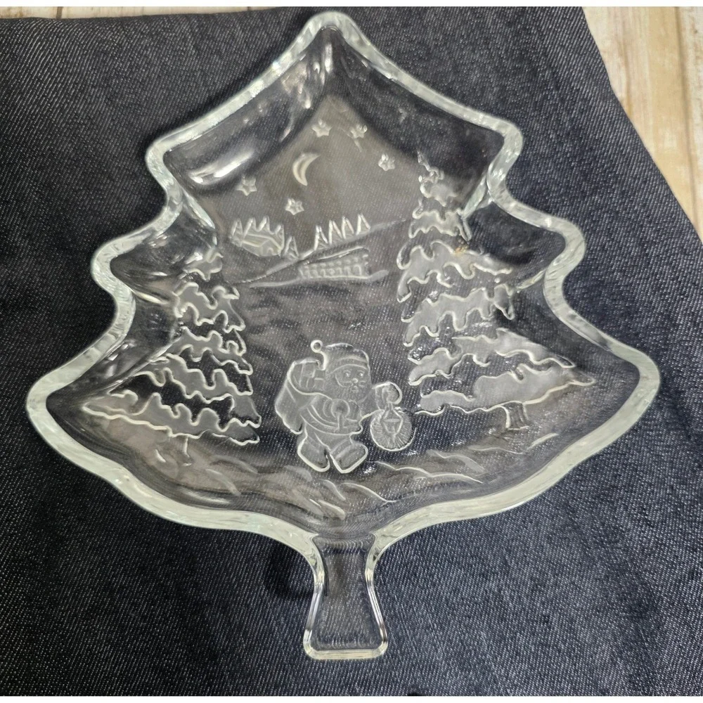 Lenox Holiday Christmas Tree Candy Dish and Glass Santa Nut Bowl Set‎ of 2